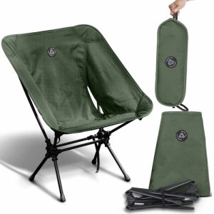 Low Back Ultralight Folding Camping Chairs With Storage Pouch - Army