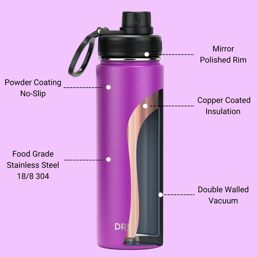 DRINCO® 22oz Stainless Steel Sport Water Bottle - Deep Purple - Image 6