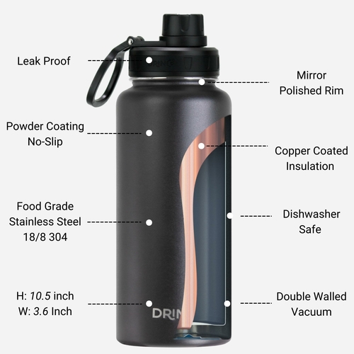 DRINCO® 32oz Stainless Steel Water Bottle - Black - Image 4