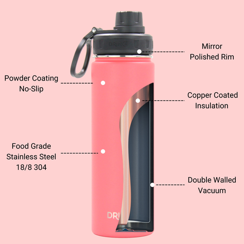 DRINCO® 22oz Stainless Steel Sport Water Bottle - Coral Paradise - Image 4