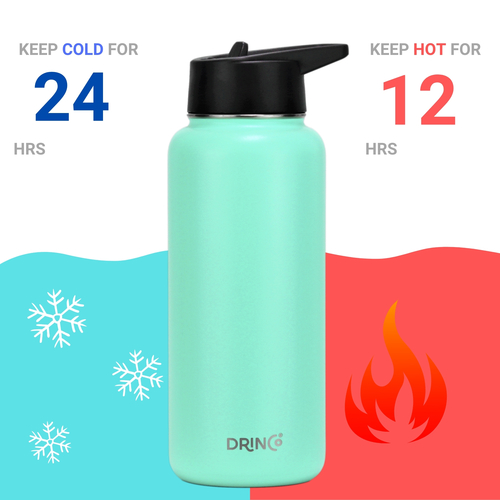 DRINCO® 32oz Stainless Steel Water Bottle (3 lids) - Teal - Image 3