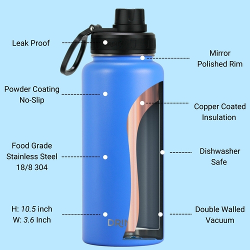 DRINCO® 32oz Stainless Steel Water Bottle - Royal Blue - Image 4