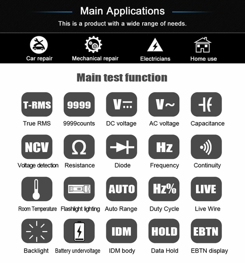 S10/11 Digital Multimeter 9999counts Smart DC AC Voltage Capacitor Ohm - Image 16