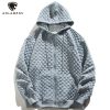 Zipper Hoodie Men Heart Embroidery Solid Plaid Hooded Coats Autumn