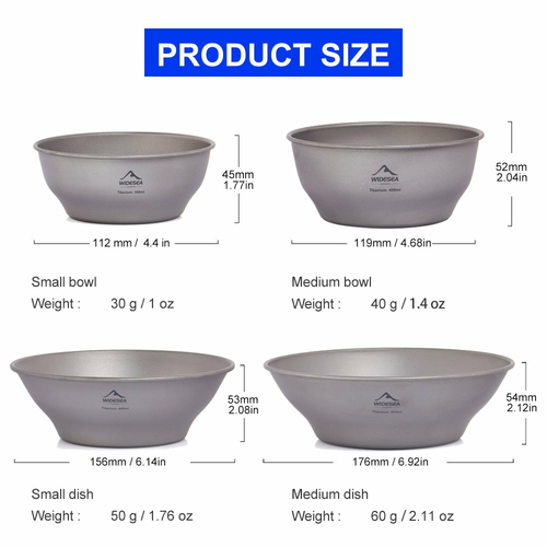 Camping Ultralight Titanium Bowl Plate Pan Tableware Set Multi Size - Image 4