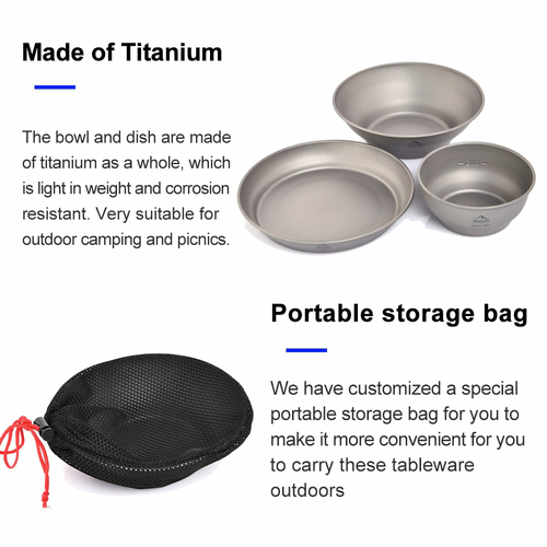 Camping Ultralight Titanium Bowl Plate Pan Tableware Set Multi Size - Image 3