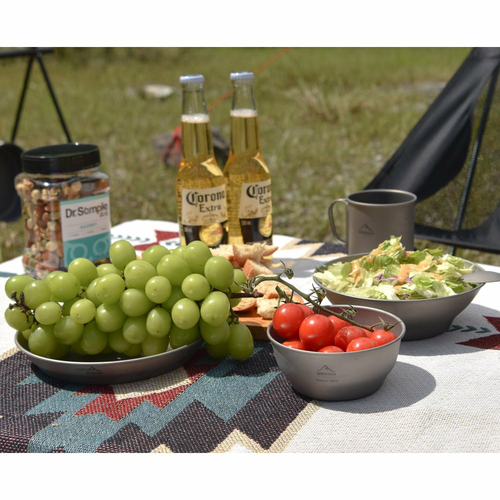 Camping Ultralight Titanium Bowl Plate Pan Tableware Set Multi Size - Image 2
