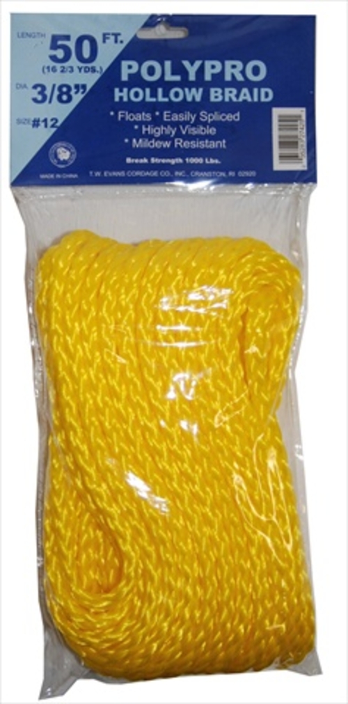 T.W. Evans Cordage 27-425 .375 in. x 50 ft. Hollow Braid Polypro Rope