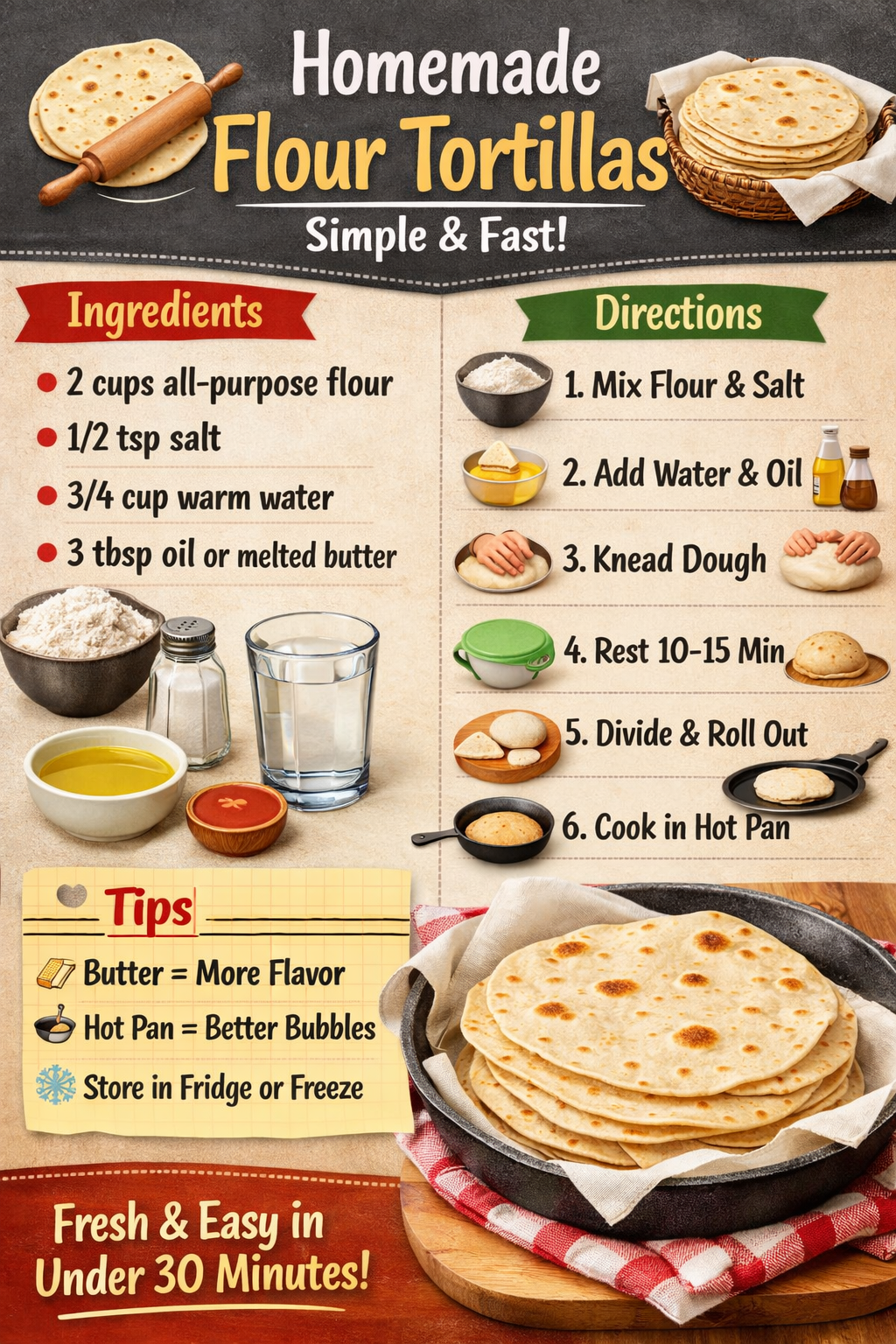 🌮 Homemade Flour Tortillas (Simple & Fast!)