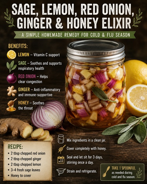 Sage, Lemon, Red Onion, Ginger & Honey Elixir